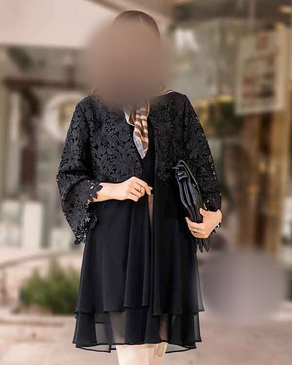 مدل مانتو مجلسی بلند مشکی کرپ و حریر ترکیب متفاوت و خفن 