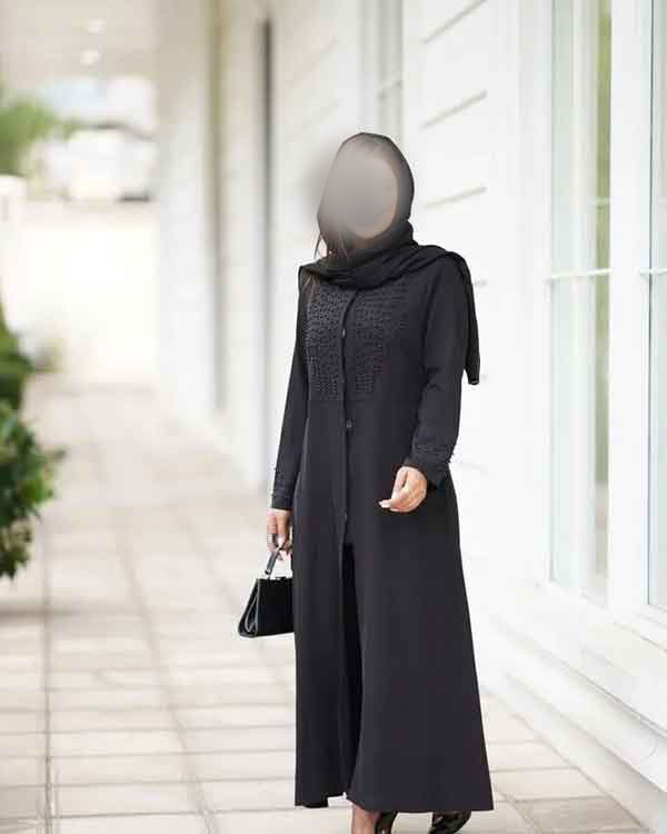 مدل مانتو مجلسی بلند مشکی کرپ و حریر ترکیب متفاوت و خفن 